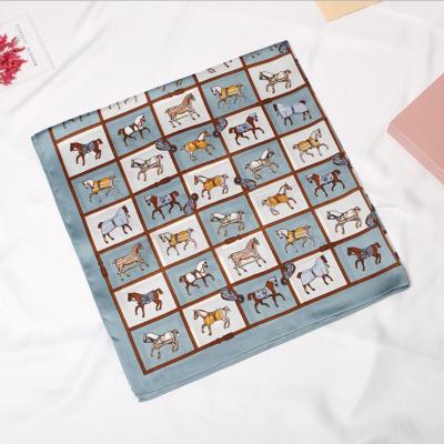 China JSX8024 Square Lattice Small Horses Print Satin Designer Scarf Styles Silk Scarf Scarves for sale