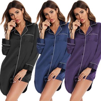 China JHY0096 Solid Color Drop Satin QUICK DRY QUICK DRY Long Sleeve Pajamas Nightgowns Plus Size Women Sleepwear for sale