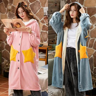 China JYT2072 Coral Plush QUICK DRY QUICK DRY Fleece Hooded Winter Lounge Use Women's Winter Sweatshirt Hoodie Sleepwear Bathrobe Cover Up Pajamas for sale