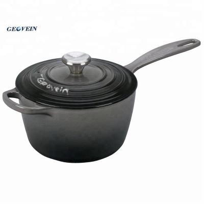 China Sustainable Enameled Cast Iron Cookware Sauce Pan Milk Pot With Long Handle for sale