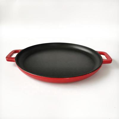 China Sustainable Enamel Red Cast Iron Round 8 Inch 12inch Pizza Pan for sale