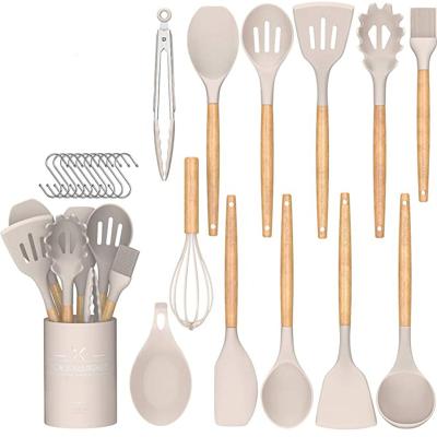 China Sustainable Wood Handle Silicone Kitchen Gadgets Utensil Set Kitchen Utensil Set of 14 Pcs Silicone Cookware Set for sale