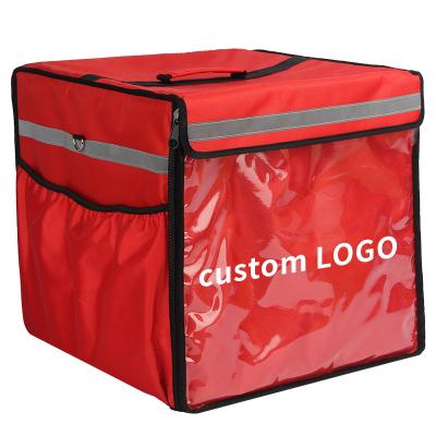 China Cheap Insulated Thermal Fiberglass Frame Waterproof Delivery Bag Motorcycle Food Delivery Box With Transparent Pocket for sale