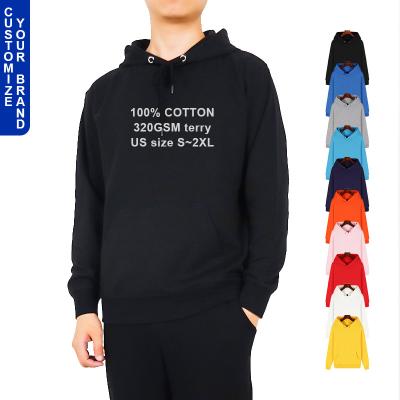 China Anti-pilling 100% Cotton 320GSM Custom Logo OEM Printed White Plain Wholesale Unisex Fitted White Men's Pullover Black Sweatshirts and Hoodies for sale