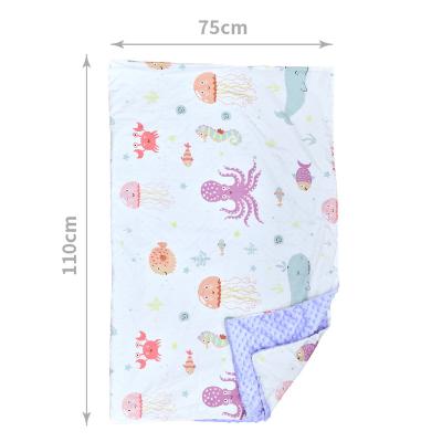 China Anti-bacteria Minky Baby Blanket Double Layer Super Soft Dotted Backing Cartoon Printed Receipt for sale