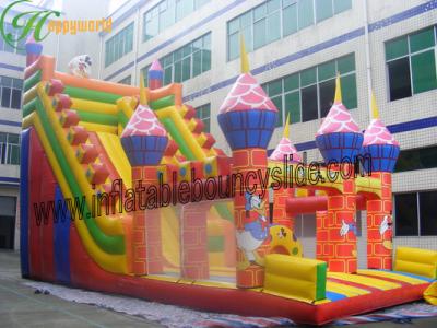 China Huge Colorful Castle Commercial Inflatable Slide 0.55mm 1000d , 18 OZ PVC Tarpaulin for sale