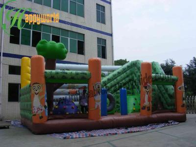 China Exciting Jungle Inflatable Bouncy House Slide / Funtime Bouncy Castles With Slide for sale