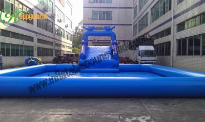 China Big Blue Dolphin Inflatable Pool Water Slide For Outdoor Entertainment for sale