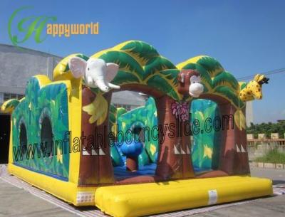 China Kids Green Jungle Party Inflatable Fun City Jumper , Outdoor Fun Inflatables 10 x 6 x 4 m for sale