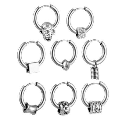 China Eco-Friendly Circle Earrings Stainless Steel Hip Hop Skeleton Square Crystal Charm Man Earring Stackable Toggle Huggie Circle Earrings for sale