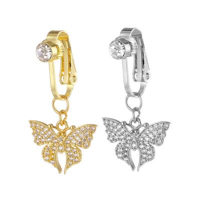 China Qianyou Durable Fashion Pierced Jewelry Copper Butterfly Belly Hanging Rings Zircon Butterfly Dangle Belly Button Ring for sale