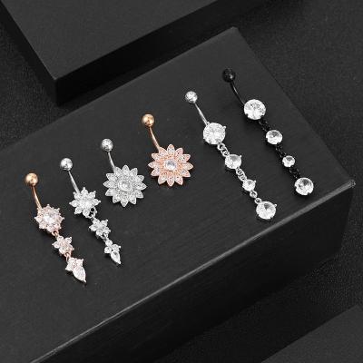 China Qianyou Durable Sexy Zircon Piercing Navel Dangle Ring Navel Ring Piercing for Women and Girl for sale