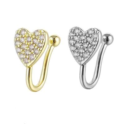 China Newest Durable African Nose Slap Nose Ring Cuffs Rhinestone Heart Adjustable Non Piercing Clip On Nose Rings For Women for sale