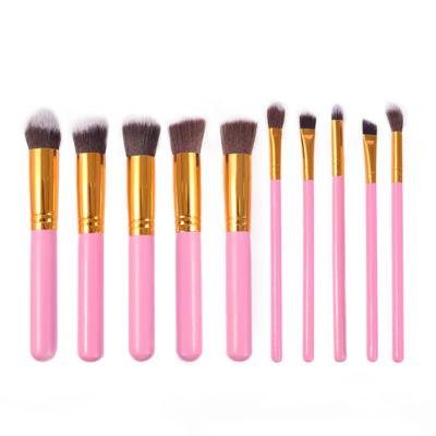 China Angular Blush 10 Pieces Professional Cosmetic Eyeshadow Eyebrow Lip Eyebrow Set Brush Concealer Brush Wood Handle for sale