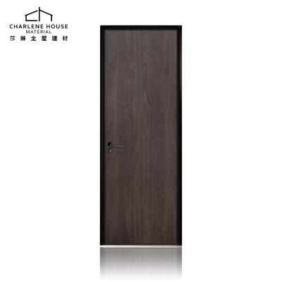 China Modern High End Aluminum Wood Frame Brown Color Narrow Interior Swing Door for sale