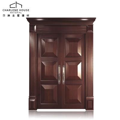 China Modern Walnut Color Bread Double HDF Door House Entry Door With Roman Pillars Glossy Door for sale