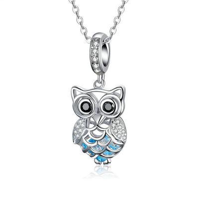 China CLASSIC 925 Sterling Silver Bird Jewelry Women Diamond Owl Necklace blue elegant for sale