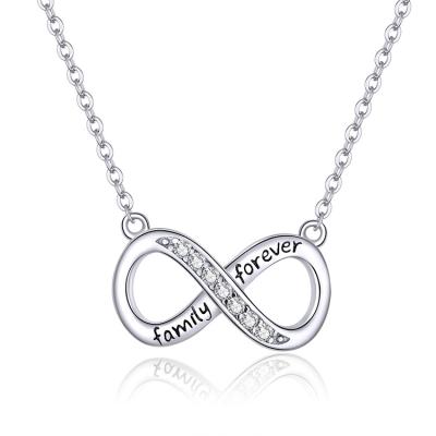 China CLASSIC 925 Sterling Silver Shinny Jewelry Forever Love Letter Engraved Pave Figure 8 Diamond Infinity Necklace for sale