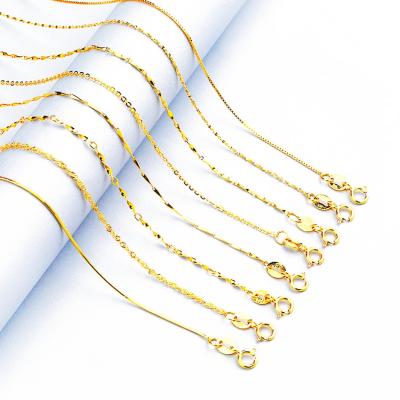 China 18K Gold Plated 925 Sterling Silver 45cm Shiny Gold Round Snake Bone Link Chain Necklace for sale