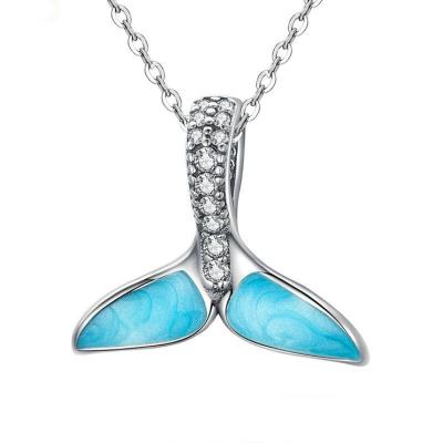 China 925 Sterling Silver TRENDY Blue Dolphins Necklace Charms Wedding Jewelry Bride Diamond Whale Fish Tail Pendant for sale