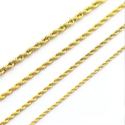 China Twisted Shape Walmart 3.0mm Stainless Steel Yellow Gold Unisex Rope Chain Necklace for sale