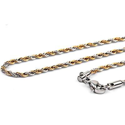 China Twisted Shape Amazon 2.0mm Stainless Steel Unisex Two Tone Silver Gold 18 Inch Rope Chain for sale