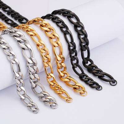 China Hot Sale Cuban Design Amazon Stainless Steel Chain 18K Gold Plated Heavy Men's Figaro Necklace for sale