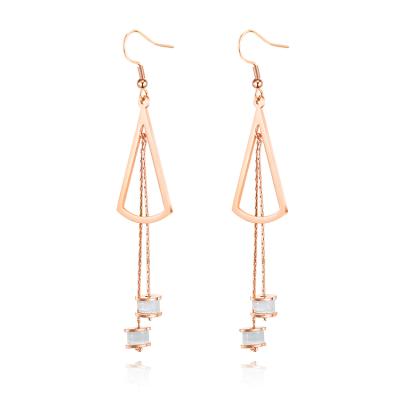 China CLASSIC Women Stainless Steel Rose Gold Fan Shaped Natural Stone Tassels Fringe Earrings for sale