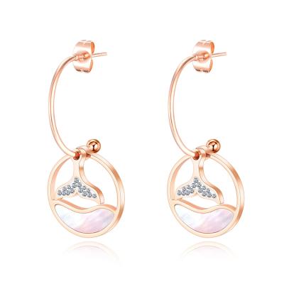 China Wholesale CLASSIC Rose Gold Shell Circle Zircon Dolphin Tail Metal Women Stud Earrings for sale