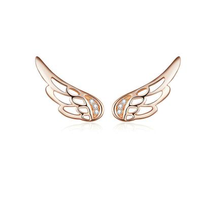 China FASHIONABLE 925 Sterling Silver Women Simple Design Rose Gold Diamond Wing Earrings for sale