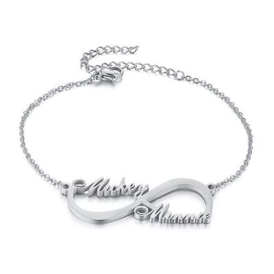 China Custom Letter Charm Stainless Steel Women Men Silver Personalized English Infinity Name Bracelet for sale