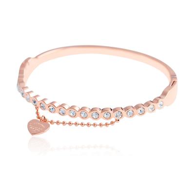 China Custom Elegant Rose Gold Diamond Heart Charm Bracelet 316L Stainless Steel Women Logo Bracelet for sale