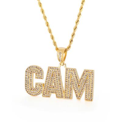 China Hiphop Amazon Hiphop Stainless Steel Mens Silver Micro Pave Crystal Connected Letter CAM Pendant for sale