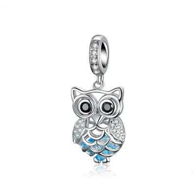 China FASHIONABLE 925 Sterling Silver Bird Jewelry Blue Diamond Owl Charm Bracelet for sale