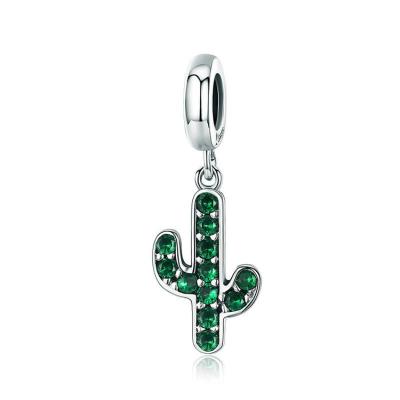 China Trendy Jewelry Diamond Cactus Pendant For Necklace Delicate Plant Charm Women Birthday Gift for sale