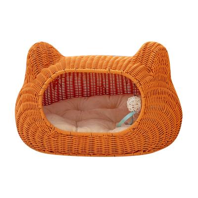 China Partially Enclosed Handwoven Breathable Rattan Cat House Weaving Natural Indoor Rattan Products Cat Bed Breathable Pet Nest for sale