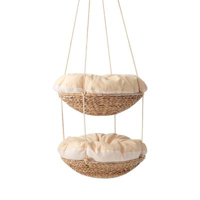 China Indoor Weaving Hammock with Handwoven Breathable Rattan Cat Basket Pet Natural Products Banana Leaf Hanging Cat Hammock for sale