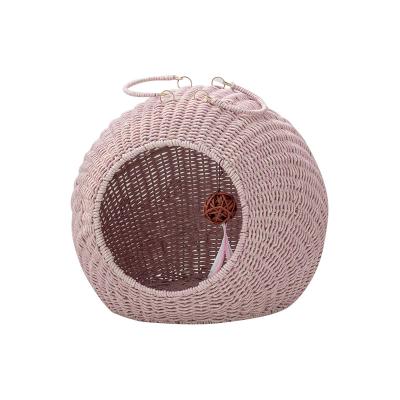 China Rattan Weaving Cat House Sleeping House Cozy Partially Enclosed Handwoven Breathable Nest Rattan For Cat for sale