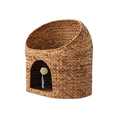 China Cozy Rattan Sleep House Cat Hyacinth Water Weaving Room With Nest Breathable Handwoven Imperial For Cat for sale