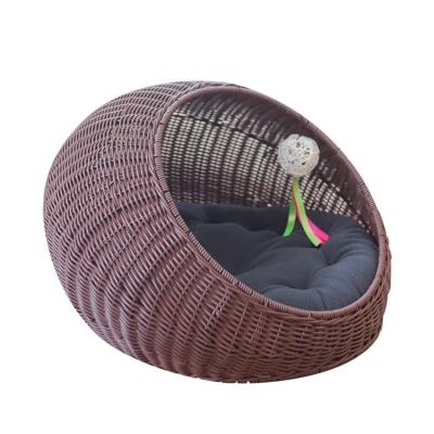 China Breathable Partially Enclosed Rattan Cat House Weaving Pet Natural Products Wicker Cat Bed Kittens for Playing and Resting Breathable Pet Nest for sale