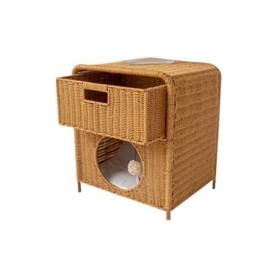 China Breathable Hand - Woven Wicker Home Decorations Rustproof Cat Frame Cat House Can Be Used As Both Bedside Table for sale