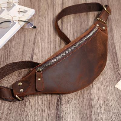 China Fashion/Daily Use Retro Crazy Horse Leather Fanny Pack Chest Multifunctional Leather Bag Men Outdoor Sports Mobile Phone Fanny Pack for sale