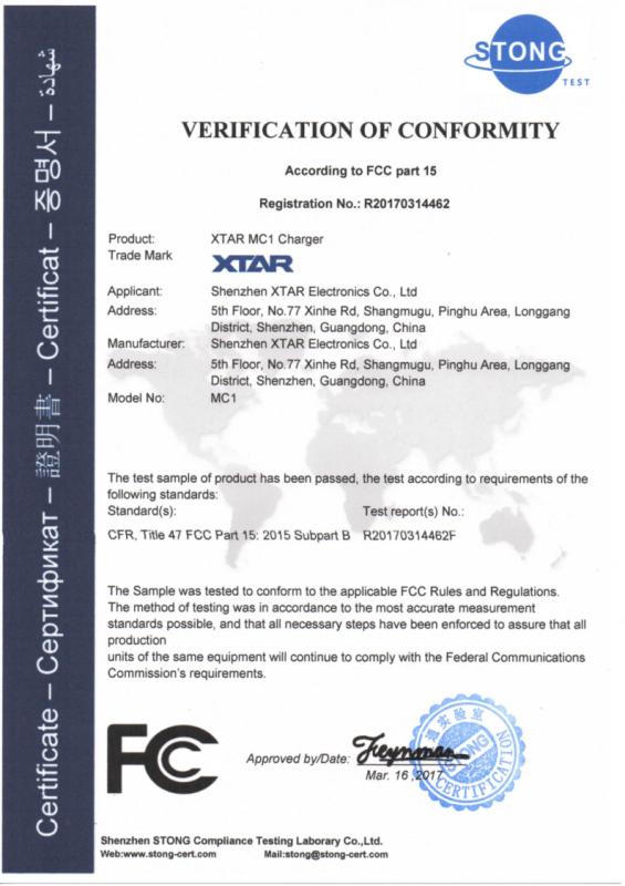 FCC - Shenzhen Xtar Electronics Co., Ltd.