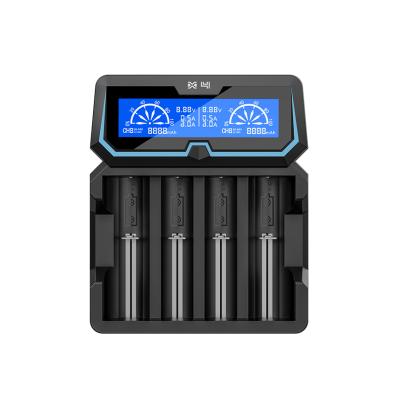 China 3.7V Li-ion & 1.2V NiMH XTAR X4 Battery Charger Extended 4 Slots USB 18650 Li-ion Liionnimh Battery Charger Independent Portable Protected Battery Charger 4 21700 Bays for sale