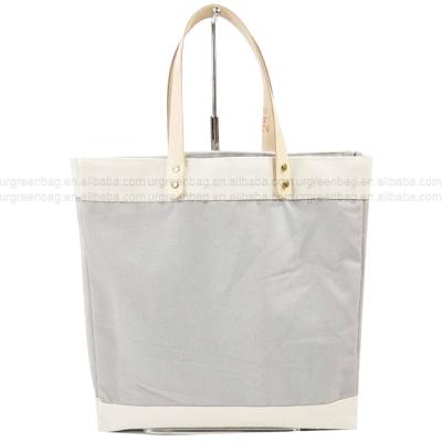 China Eco-Friendly Natural 100% Cotton Custom Color Quilting Handle Cotton Canvas Genuine Leather Tote Bag for sale