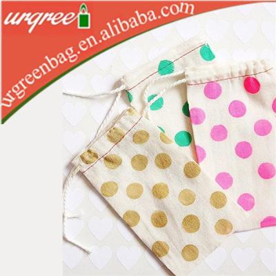 China Eco-Friendly 100% Natural Polka Dots Small Cotton Drawstring Bags for sale