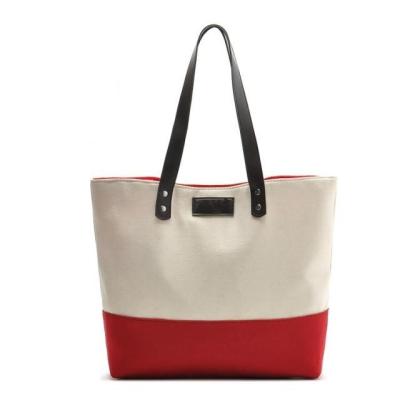 China Eco-friendly 100% cotton canvas stripe shopping tote bags with leather wristbands for promotion for sale