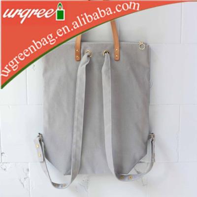 China Eco Friendly 100% Cotton Gray Canvas Fabric Backpack With Natural Leather Packing for sale