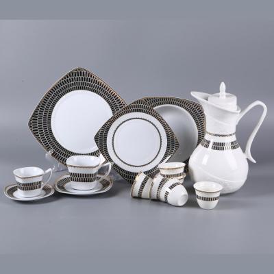 China Viable Bar Porcelain Cafe Hotel Restaurant Black Ceramic Dinner Plate Sets Dinnerware Porcelain Dinner Sets for sale