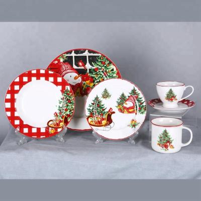 China 18 Piece New Sustainable Snowman's Sleigh Merry Christmas Round Bone China Dinner Sets, Service for 6 for sale